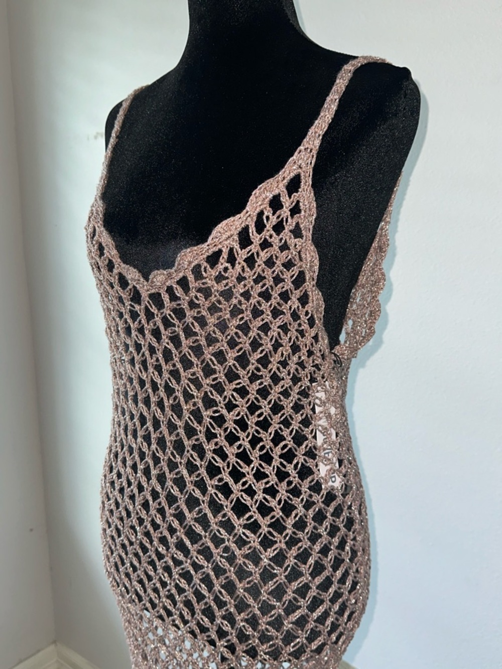 Sheer Metallic Crochet Swim Cover-Up Dress 👙 - Picture 3 of 8